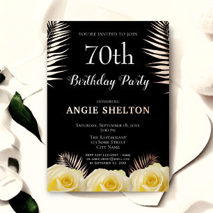 Yellow Rose Tropical Leaves 70th Birthday Gold