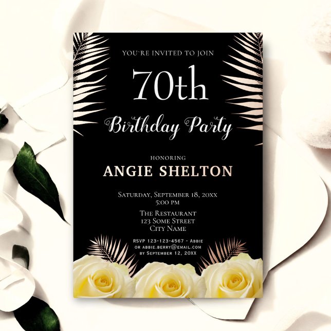 Yellow Rose Tropical Leaves 70th Birthday Gold (Creator Uploaded)