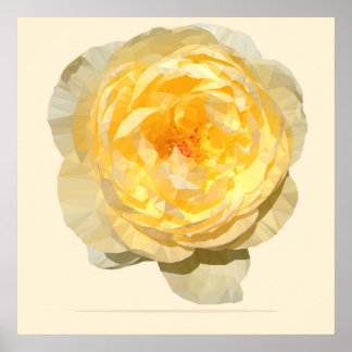 Yellow Rose Vintage Geometric Poster Print