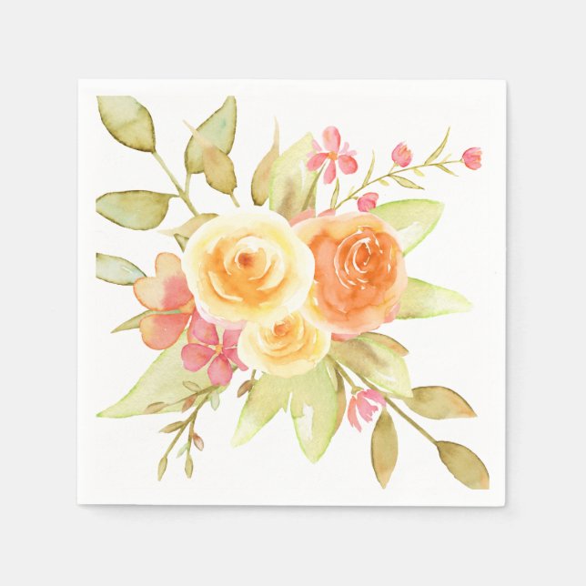 Yellow Rose Watercolor Garden Bouquet Napkin (Front)