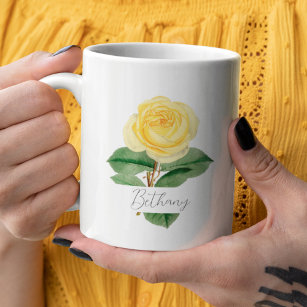 Yellow Rose   Watercolor Name Coffee Mug
