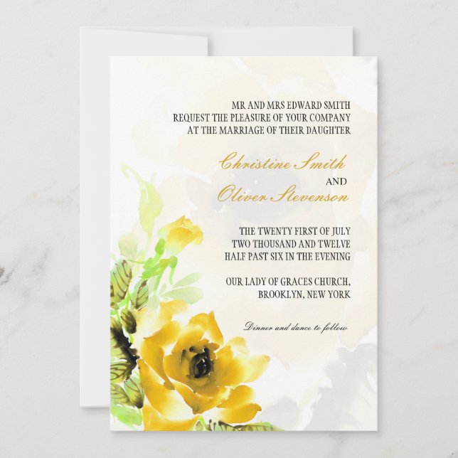 Yellow Rose Wedding Invitation (Front)