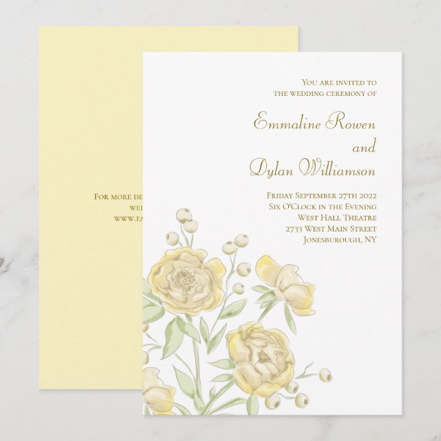 Yellow Rose Wedding Invitation (Front/Back)