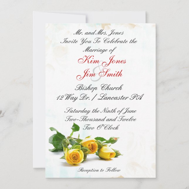 Yellow rose wedding invitations (Front)