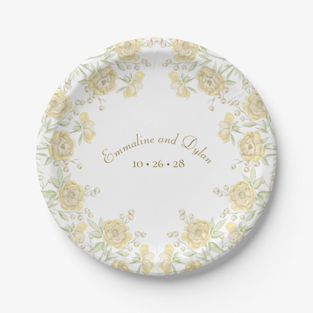 Yellow Rose Wedding Paper Plate (Front)