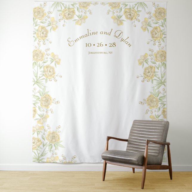 Yellow Rose Wedding Photo Backdrop Tapestry (In Situ)