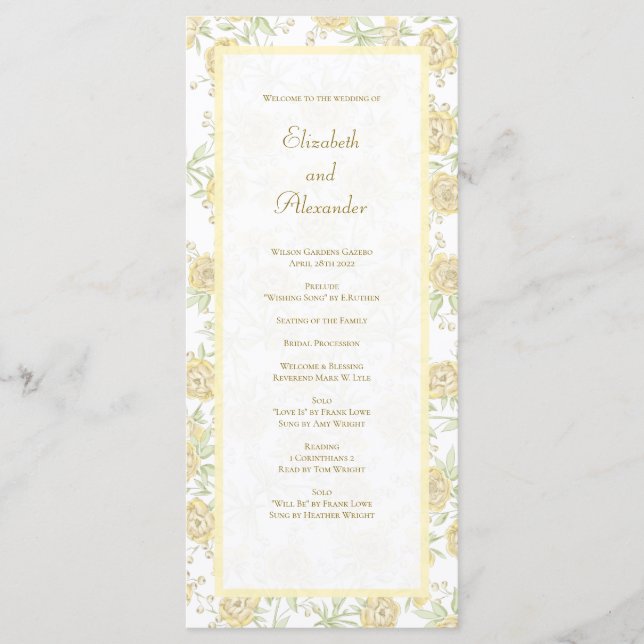Yellow Rose Wedding Programs Menu (Front)