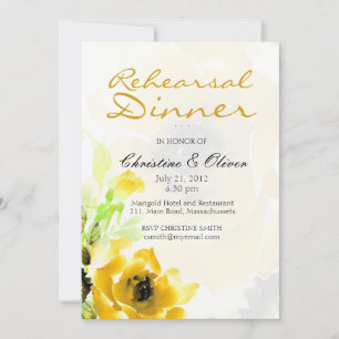 Yellow Rose Wedding Rehearsal Dinner Card