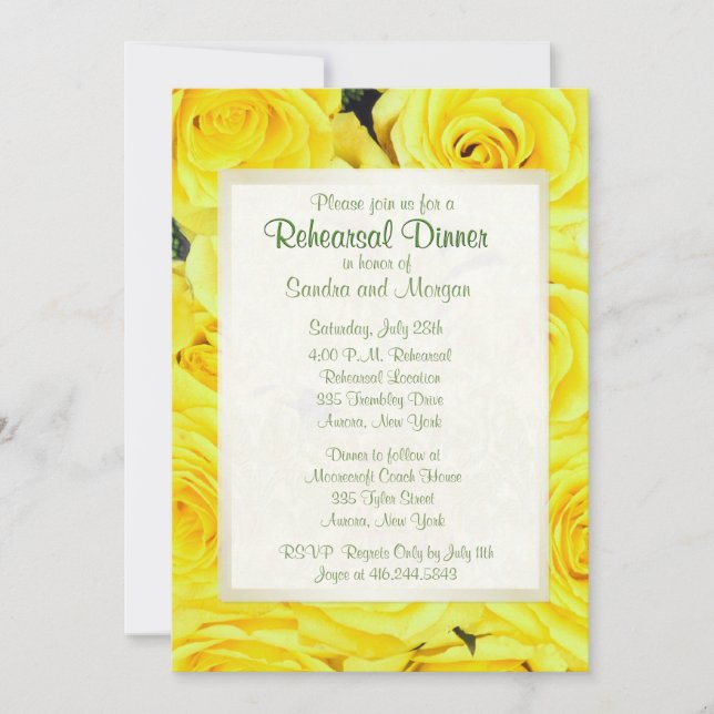 Yellow Rose Wedding Rehearsal Dinner Invitation (Front)