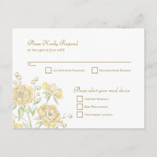 Yellow Rose Wedding RSVP Reply Holiday Postcard