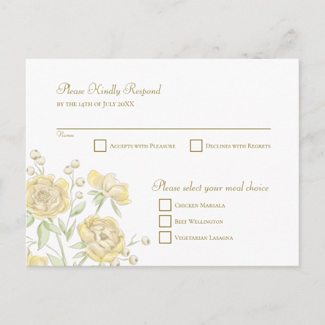 Yellow Rose Wedding RSVP Reply Holiday Postcard (Front)
