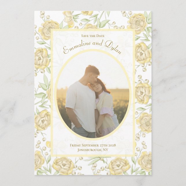 Yellow Rose Wedding Save the Date Invitation (Front)