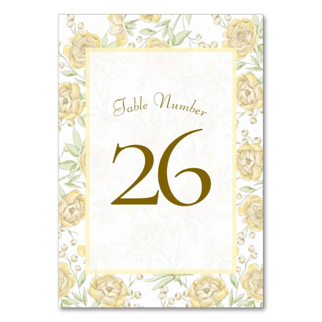 Yellow Rose Wedding Table Number (Back)