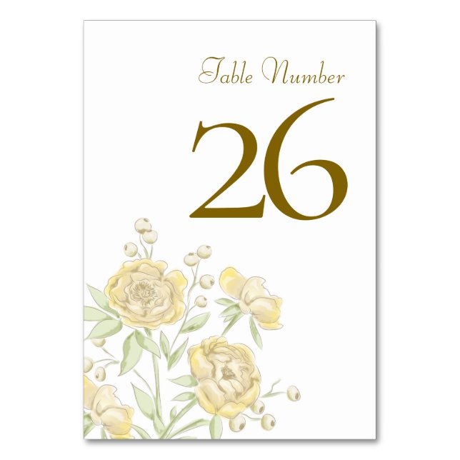 Yellow Rose Wedding Table Number (Front)