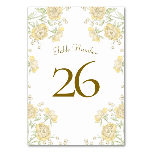 Yellow Rose Wedding Table Number (Back)