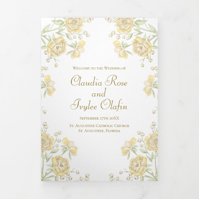 Yellow Rose Wedding Tri-Fold Programme (Cover)