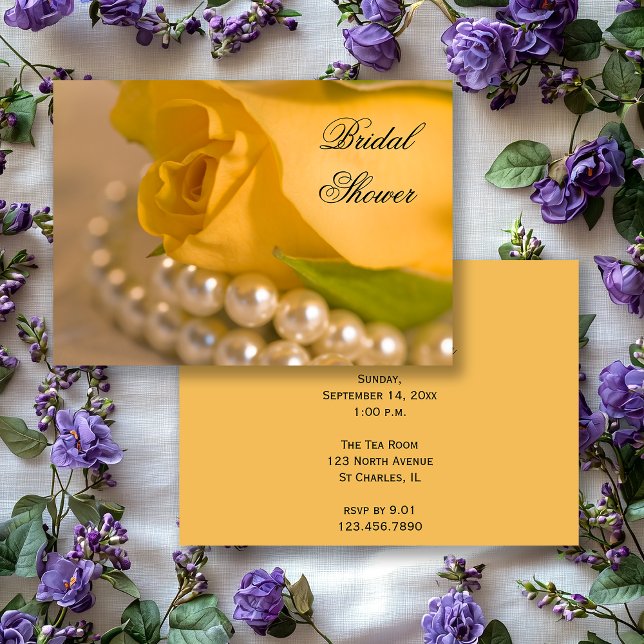 Yellow Rose White Pearls Bridal Shower Invitation (Creator Uploaded)