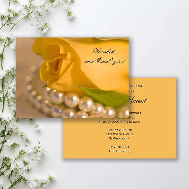 Yellow Rose White Pearls Engagement Party Invitation (Creator Uploaded)