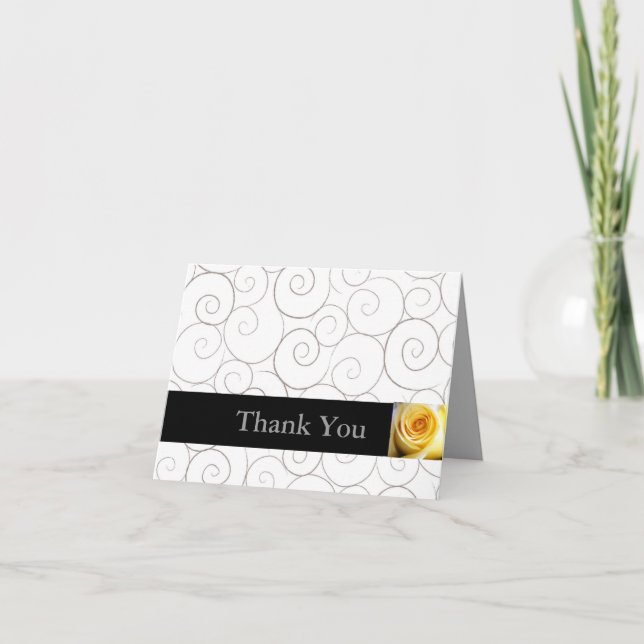 Yellow Rose with Swirls Thank You Card (Front)