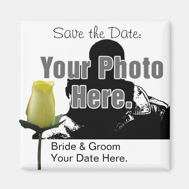 Yellow Rose with Your Photo Save the Date Magnet (Front)