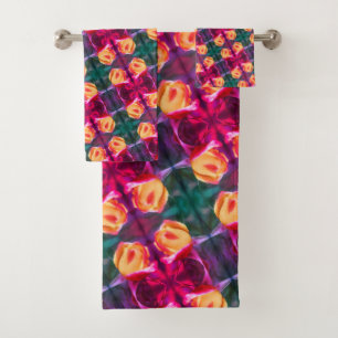 Yellow Rosebud Abstract Flower Art Painting Bath Towel Set