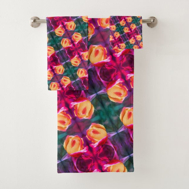 Yellow Rosebud Abstract Flower Art Painting     Bath Towel Set (Insitu)