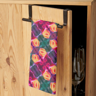 Yellow Rosebud Abstract Flower Art Painting Tea Towel