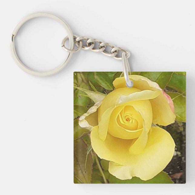 Yellow Rosebud Acrylic Key Ring (Front)