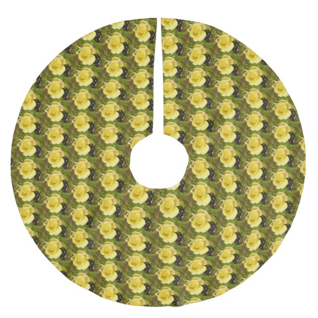 Yellow Rosebud  Brushed Polyester Tree Skirt (Front)