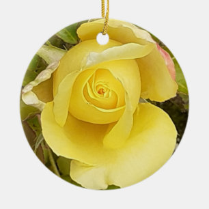 Yellow Rosebud  Ceramic Tree Decoration
