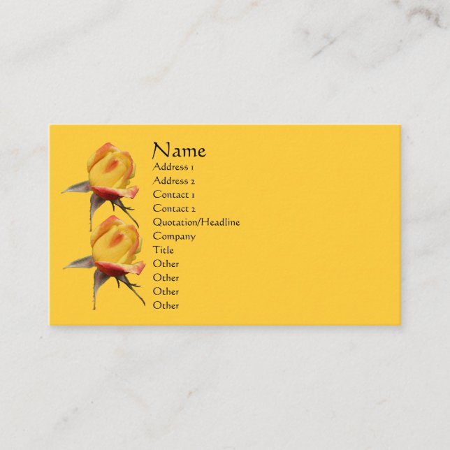 Yellow Rosebud Flower Nature Business Card (Front)
