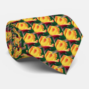 Yellow Rosebud Flower Nature Pattern Tie