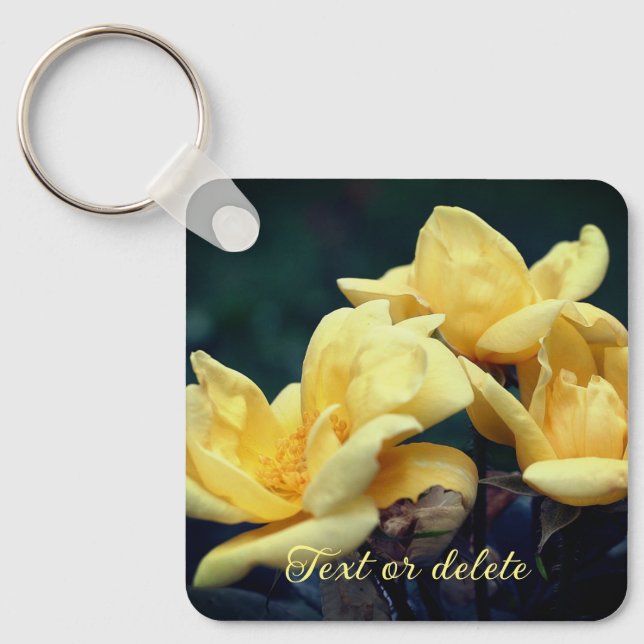 Yellow Rosebud Flower Personalised Key Ring (Front)