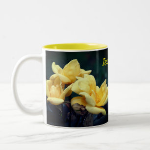 Yellow Rosebud Flower Personalised Two-Tone Coffee Mug