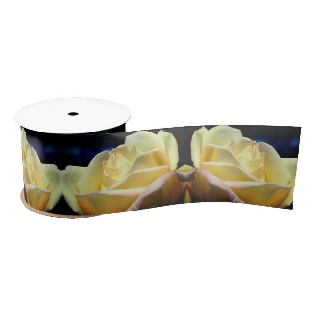 Yellow Rosebud Flower Satin Ribbon (Spool)