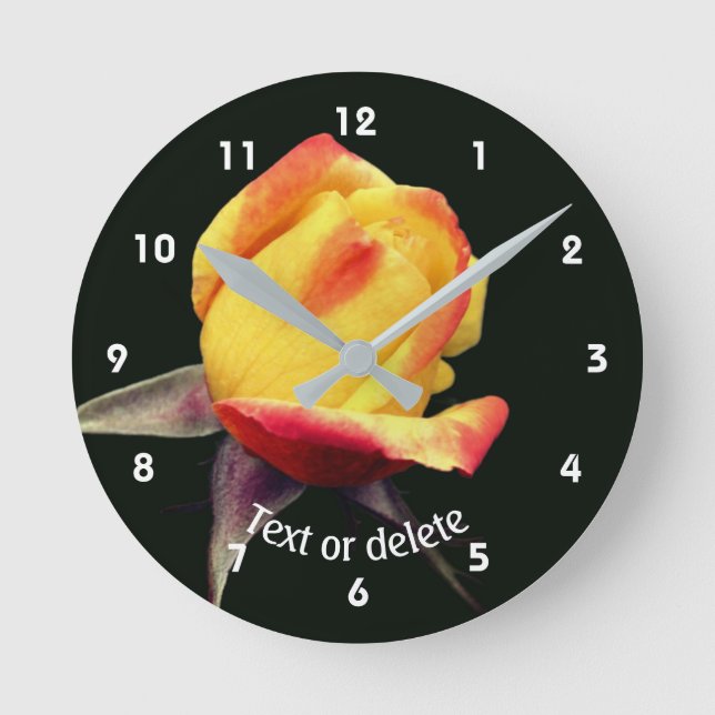 Yellow Rosebud Personalised Round Clock (Front)