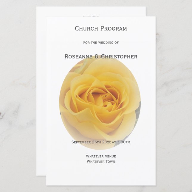 Yellow Rosebud Wedding Program (Front/Back)