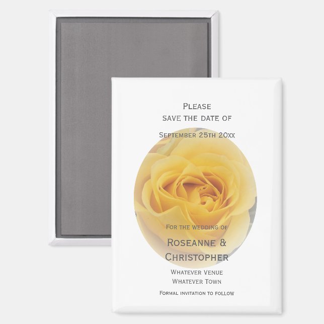 Yellow Rosebud Wedding Save The Date Magnet (Front/Back)