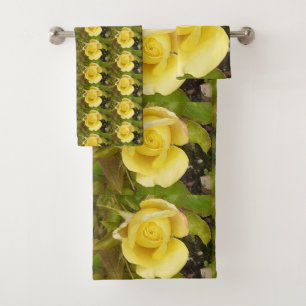 Yellow Rosebuds Bath Towel Set