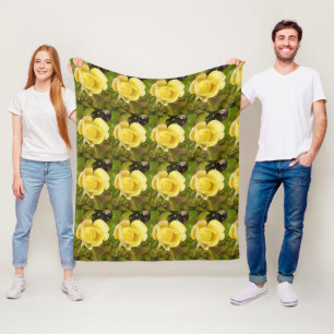 Yellow Rosebuds Fleece Blanket
