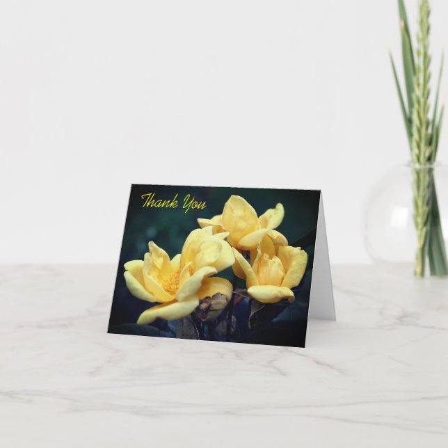 Yellow Rosebuds Floral Thank You Card (Front)