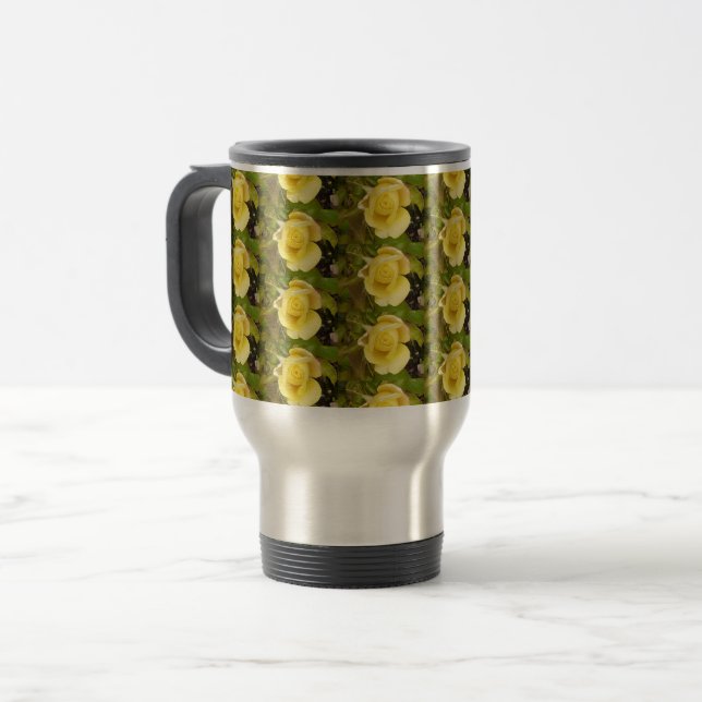 Yellow Rosebuds Travel Mug (Front Left)