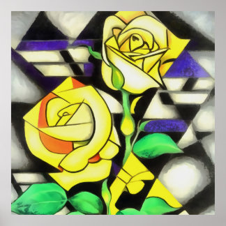 Yellow Roses Abstract Geometric Art Poster