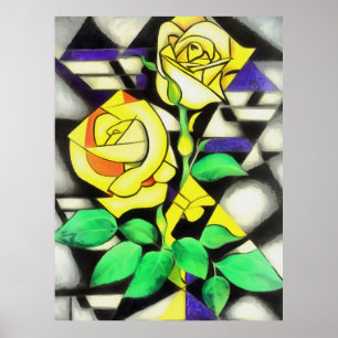 Yellow Roses Abstract Geometric Art Poster