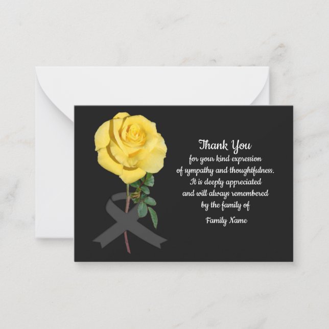 Yellow Roses After Funeral Thank You Cards (Front)