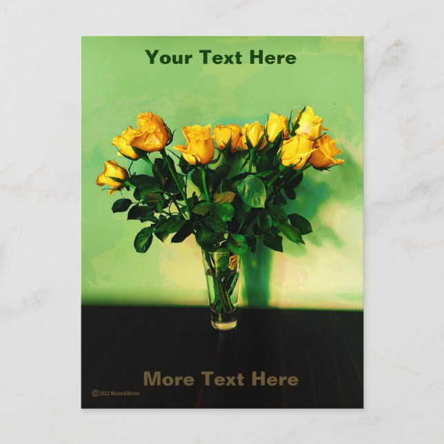 Yellow Roses Against A Green Wall Postcard (Front)