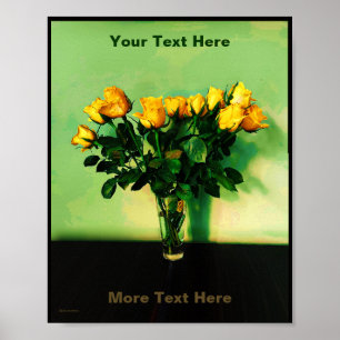 Yellow Roses Against A Green Wall Poster