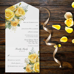 Yellow Roses All in One Wedding Invite