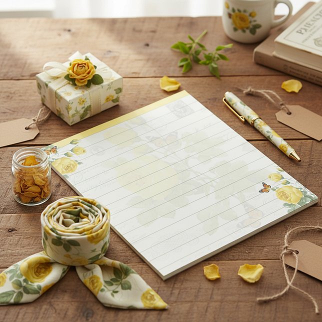 Yellow roses and butterflies notepad (Creator Uploaded)