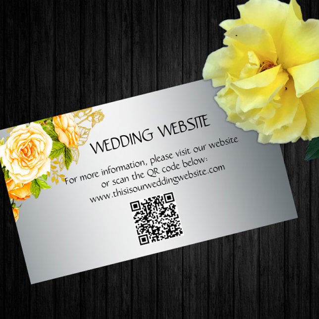 Yellow Roses and Elegant Silver Wedding Website  Enclosure Card (Creator Uploaded)